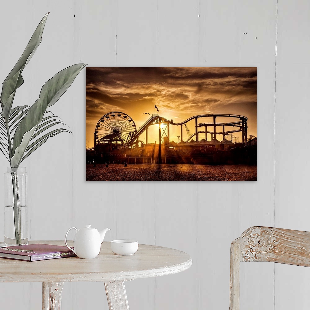 A farmhouse room featuring Silhouettes of the amusement park rides in Malibu, California.