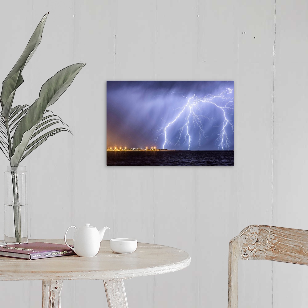 A farmhouse room featuring Lightning storm over Garden Island Navel Base, Rockingham, Australia.
