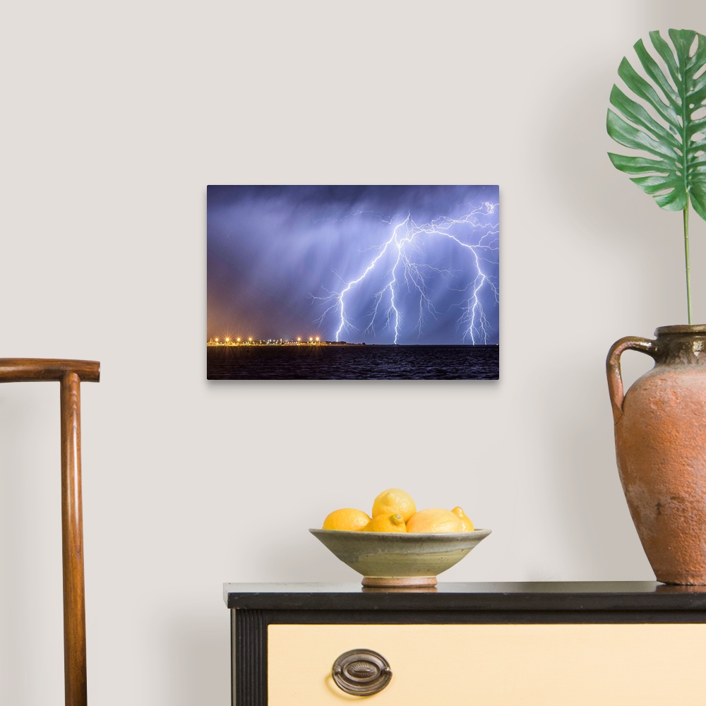 A traditional room featuring Lightning storm over Garden Island Navel Base, Rockingham, Australia.