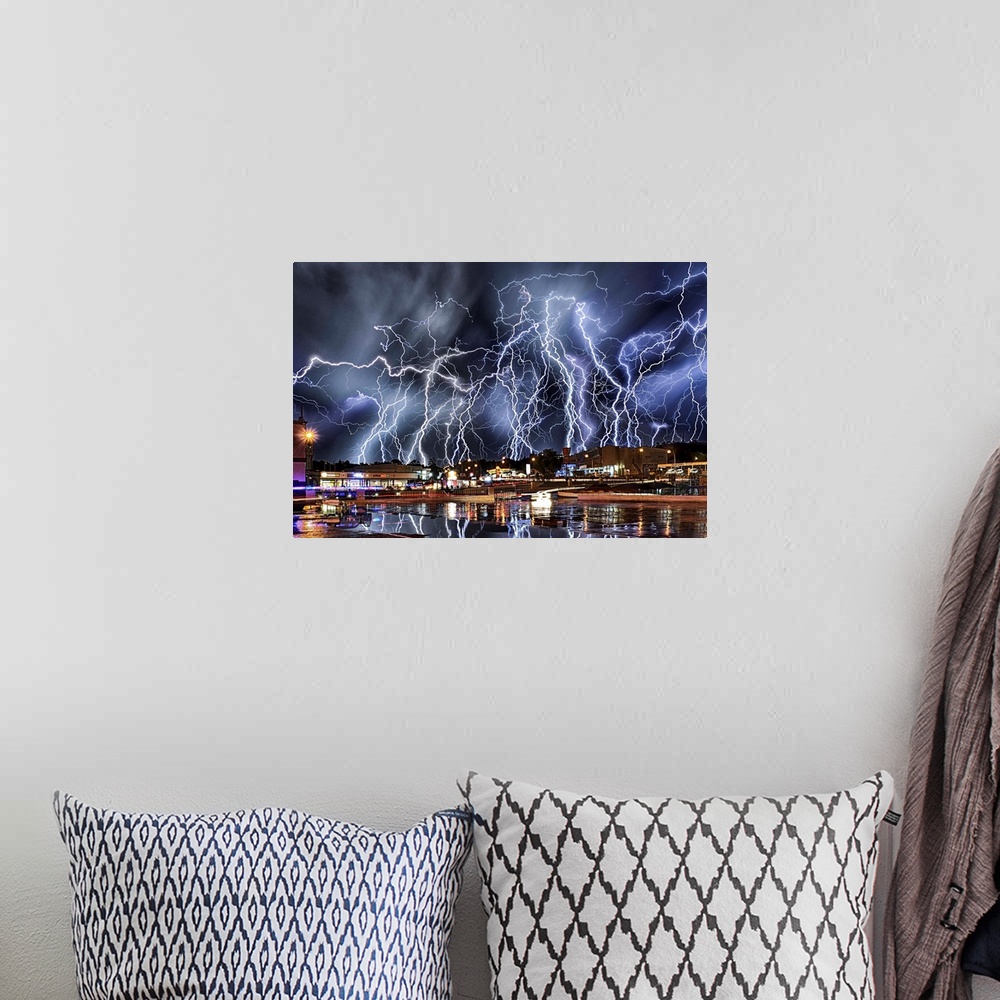 A bohemian room featuring Composite image of a severe thunderstorm in the suburbs of Johannesburg in the evening of 27 Nove...