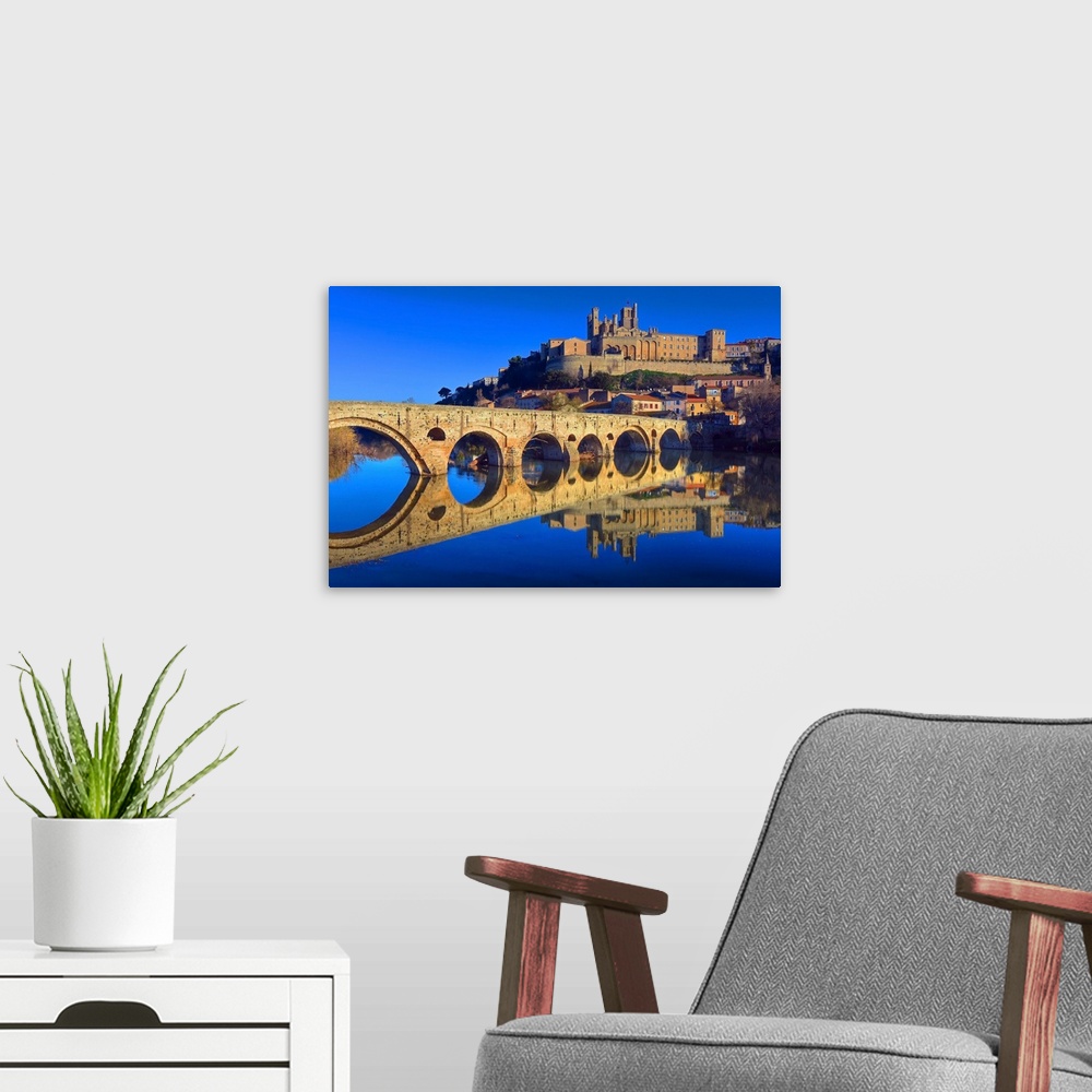 A modern room featuring Early winter's evening at the Pont Vieux, or Old Bridge at Beziers.