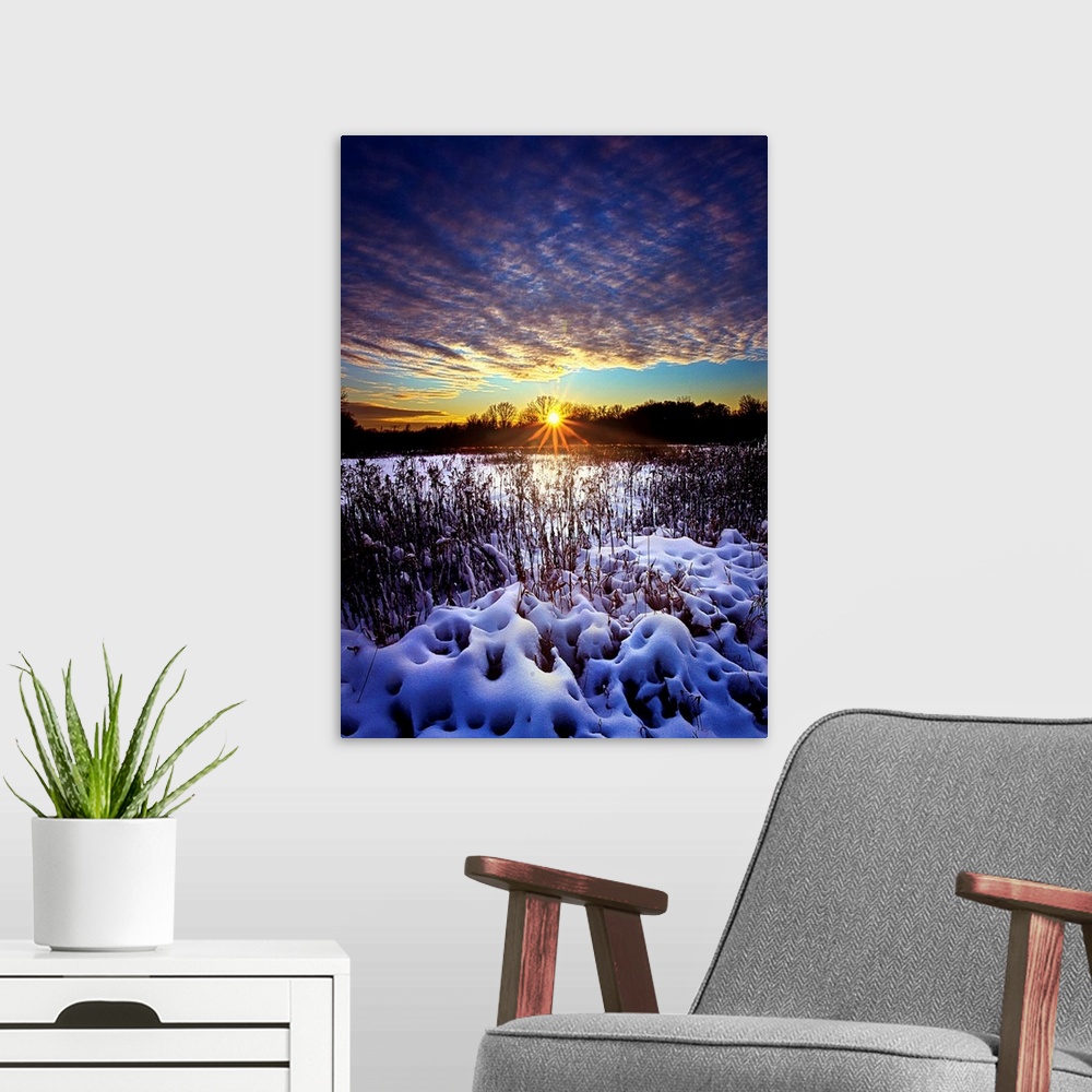 A modern room featuring A Wisconsin winter sunrise.