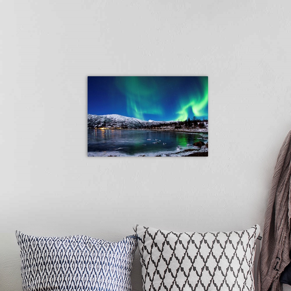 A bohemian room featuring Aurora Borealis over Lodingen, Norway.
