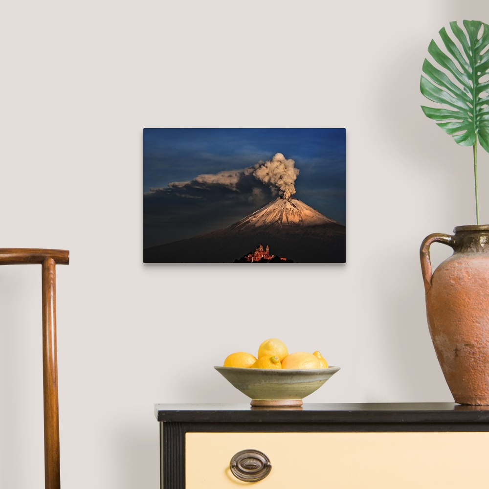 A traditional room featuring Popocatepetl, smoking volcano in Mexico.