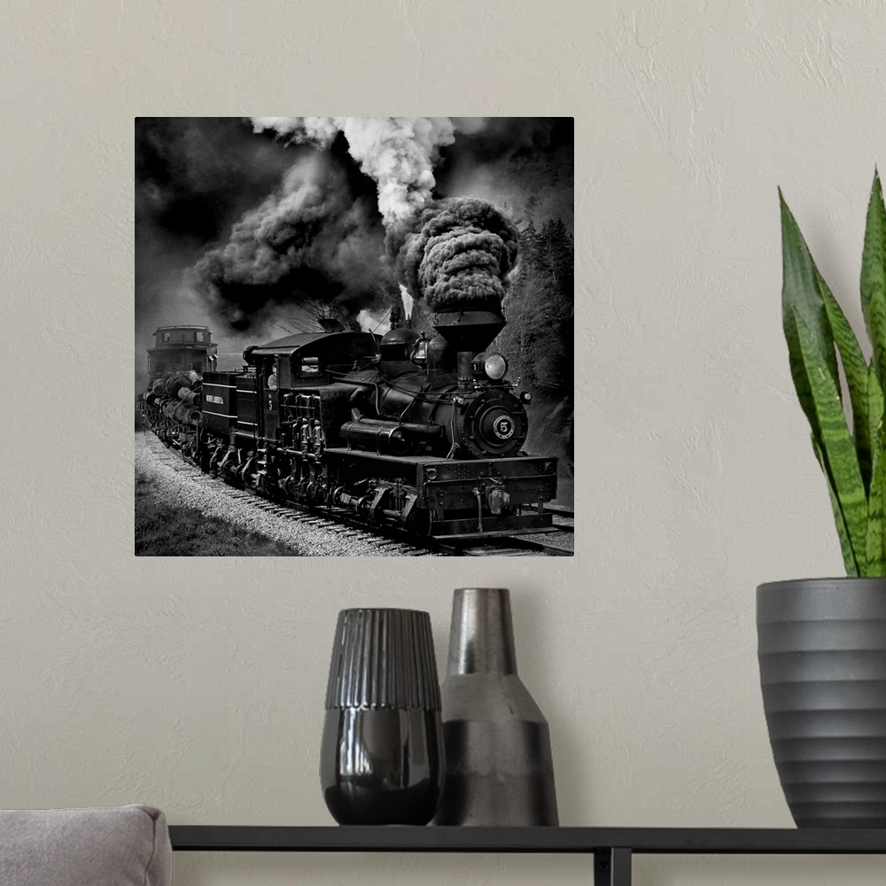 A modern room featuring Steam Train in Black and White