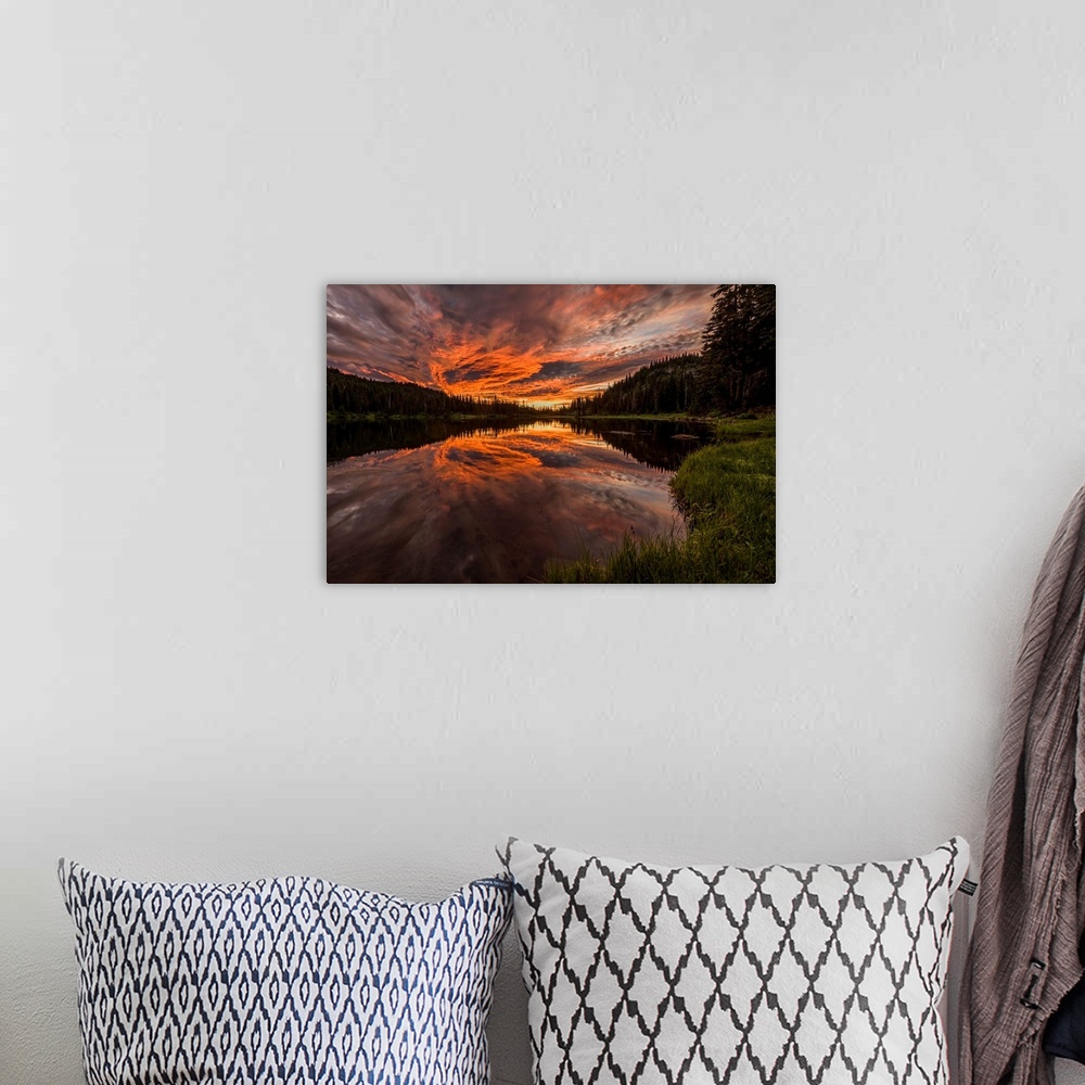 A bohemian room featuring Sunrise at Reflection Lake, Mount Rainier National Park, Washington.