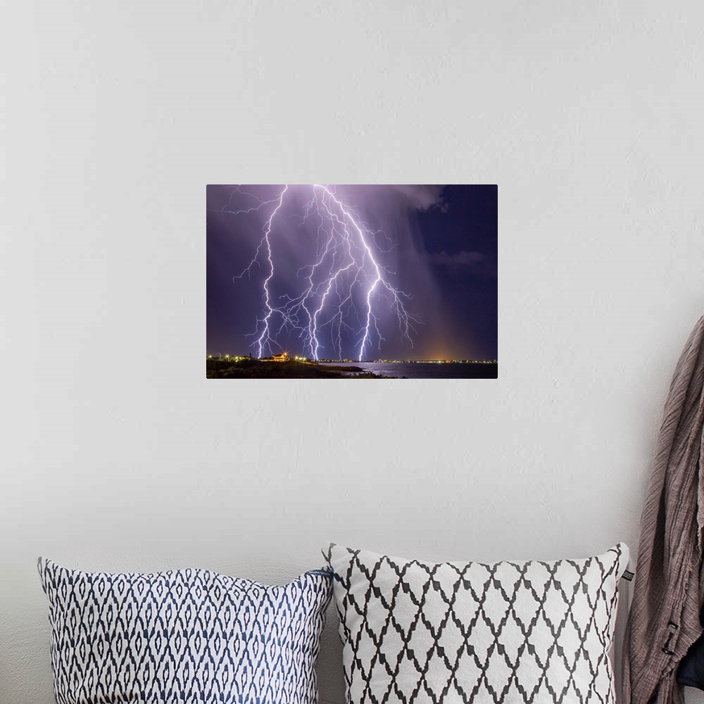 A bohemian room featuring High Based storm passing over Mandurah, Western Australia.