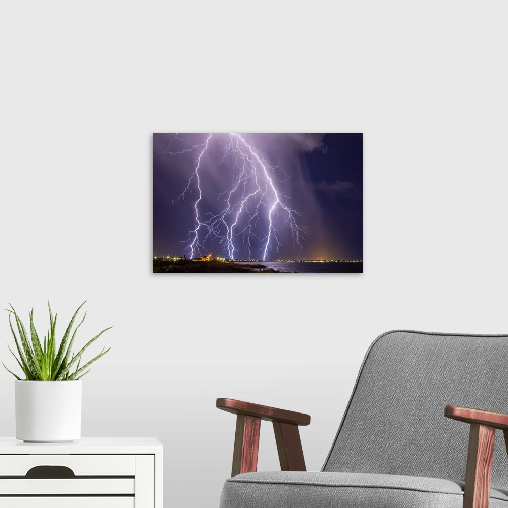 A modern room featuring High Based storm passing over Mandurah, Western Australia.
