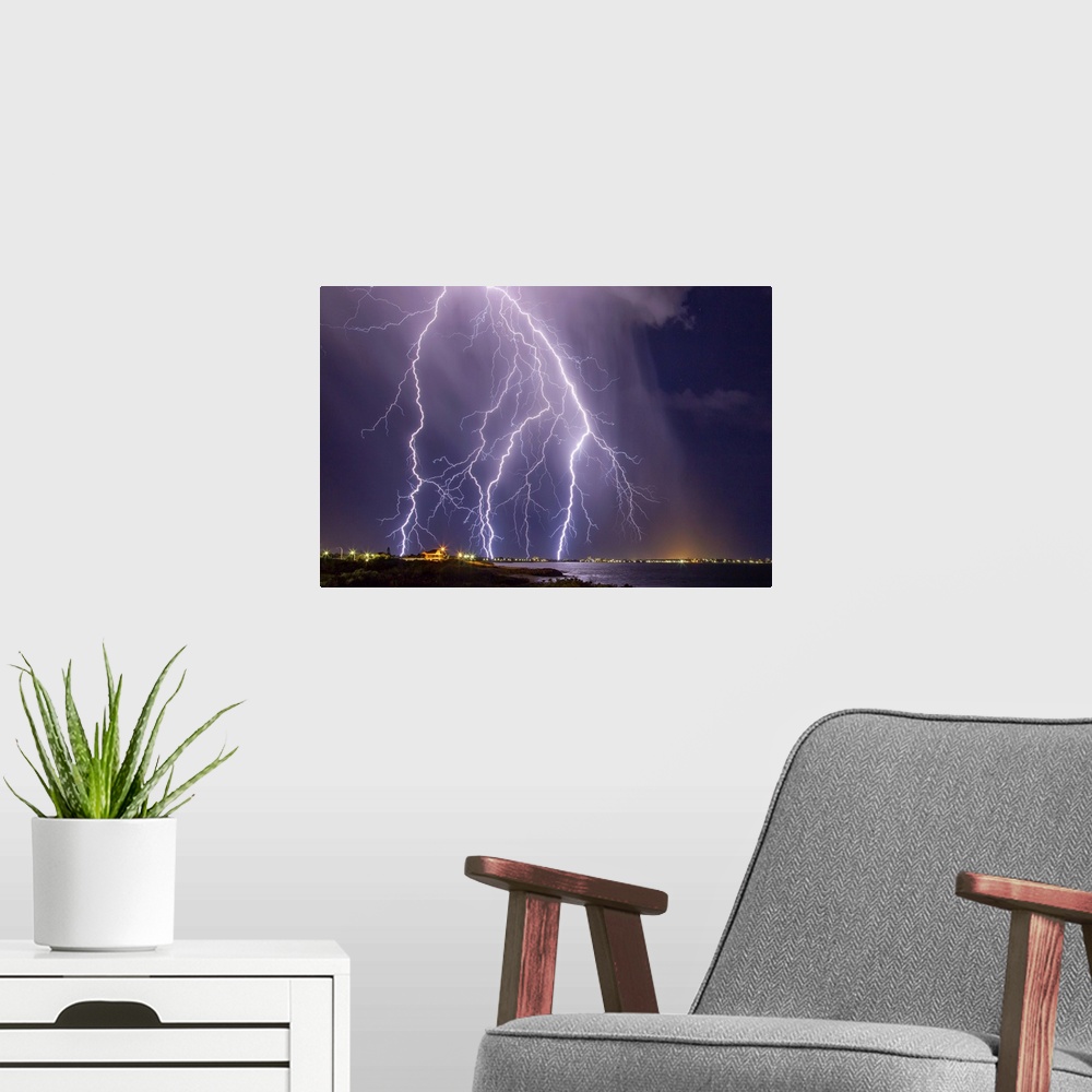 A modern room featuring High Based storm passing over Mandurah, Western Australia.