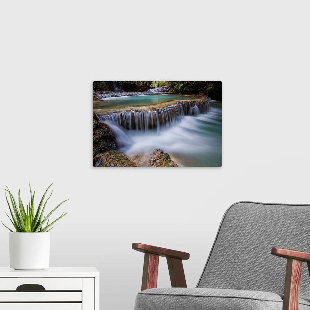 A modern room featuring Tad Khongsi Waterfall