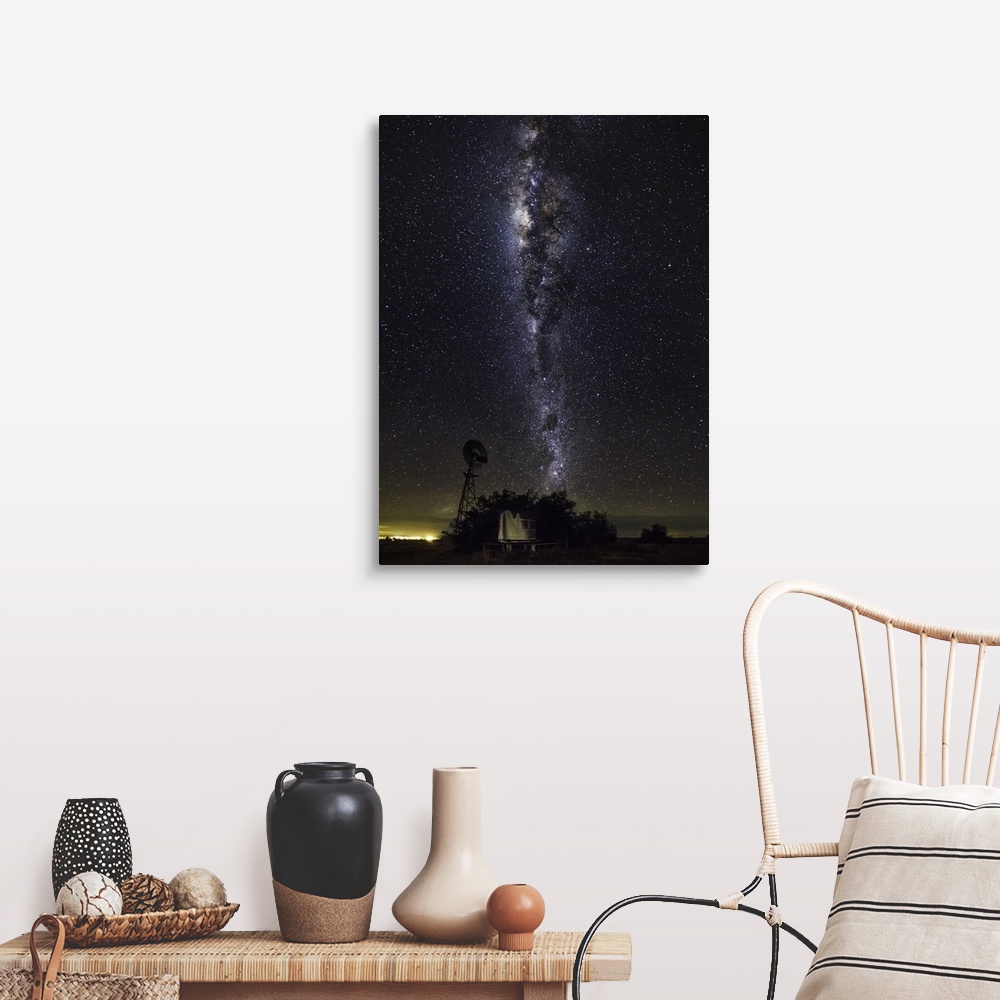 A farmhouse room featuring The Milky Way Galaxy visible in the night sky over Toowoomba, Queensland, Australia.
