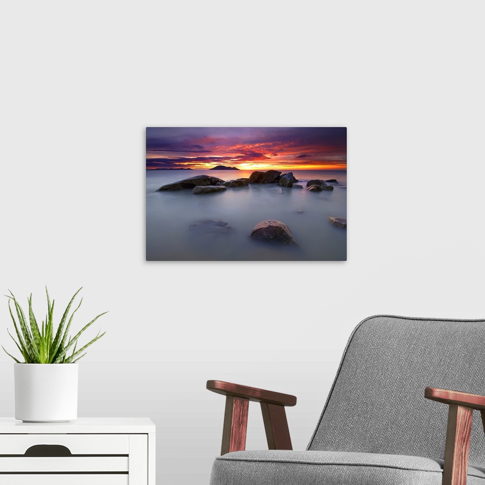 A modern room featuring Tide at Sunset