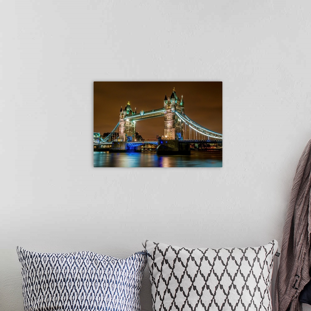 A bohemian room featuring Tower Bridge, London on a wet, cold January evening.