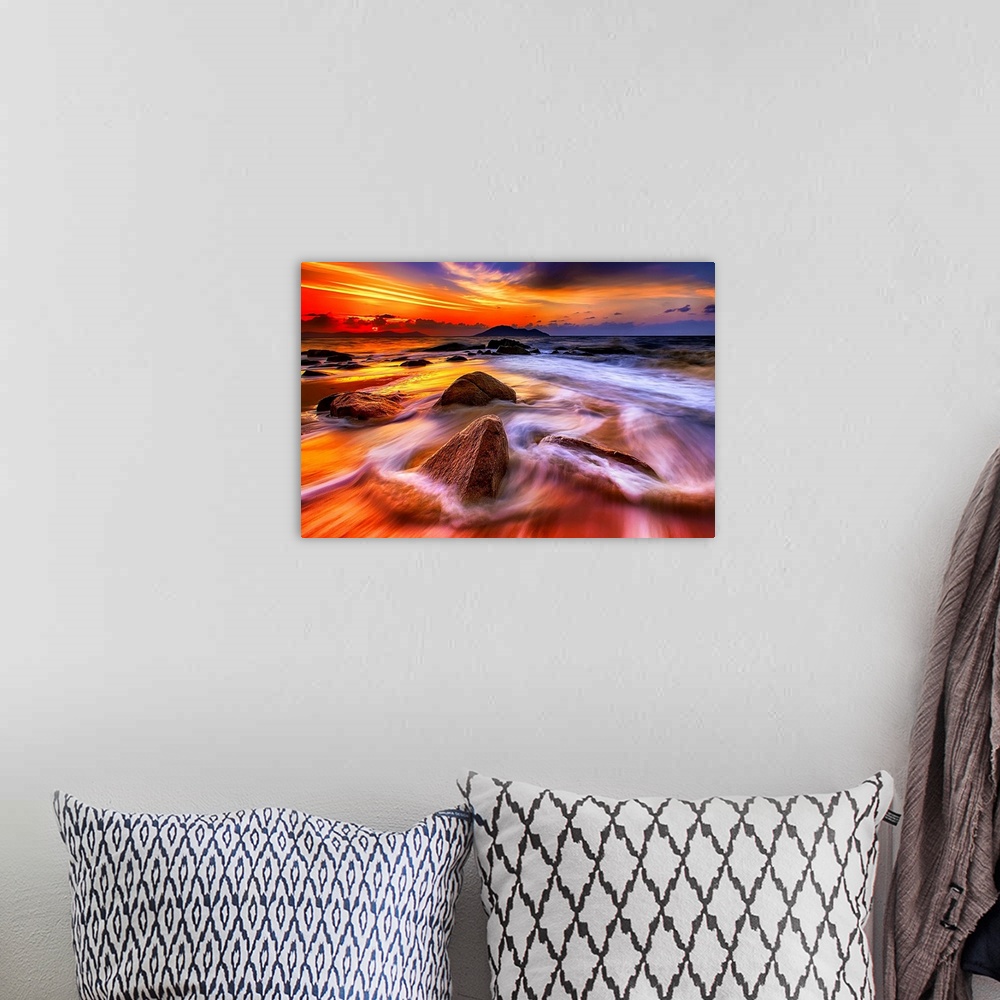 A bohemian room featuring Waves and Rocks at Sunset