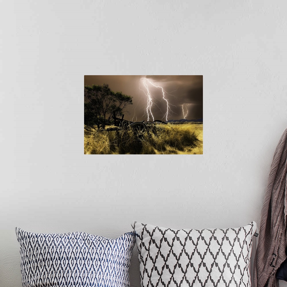 A bohemian room featuring Lightning strikes in the countryside, Western Australia