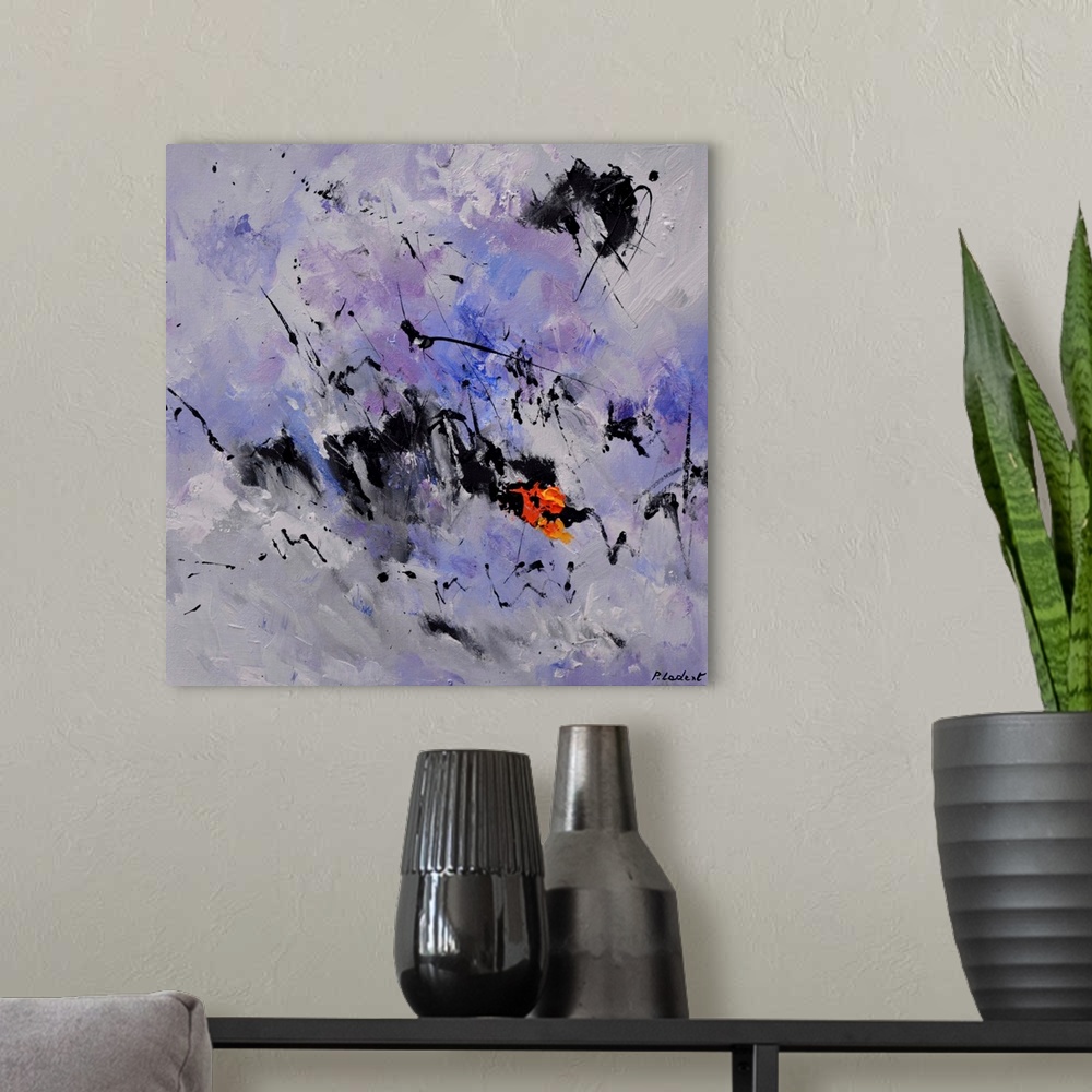 A modern room featuring Contemporary abstract painting lilac.