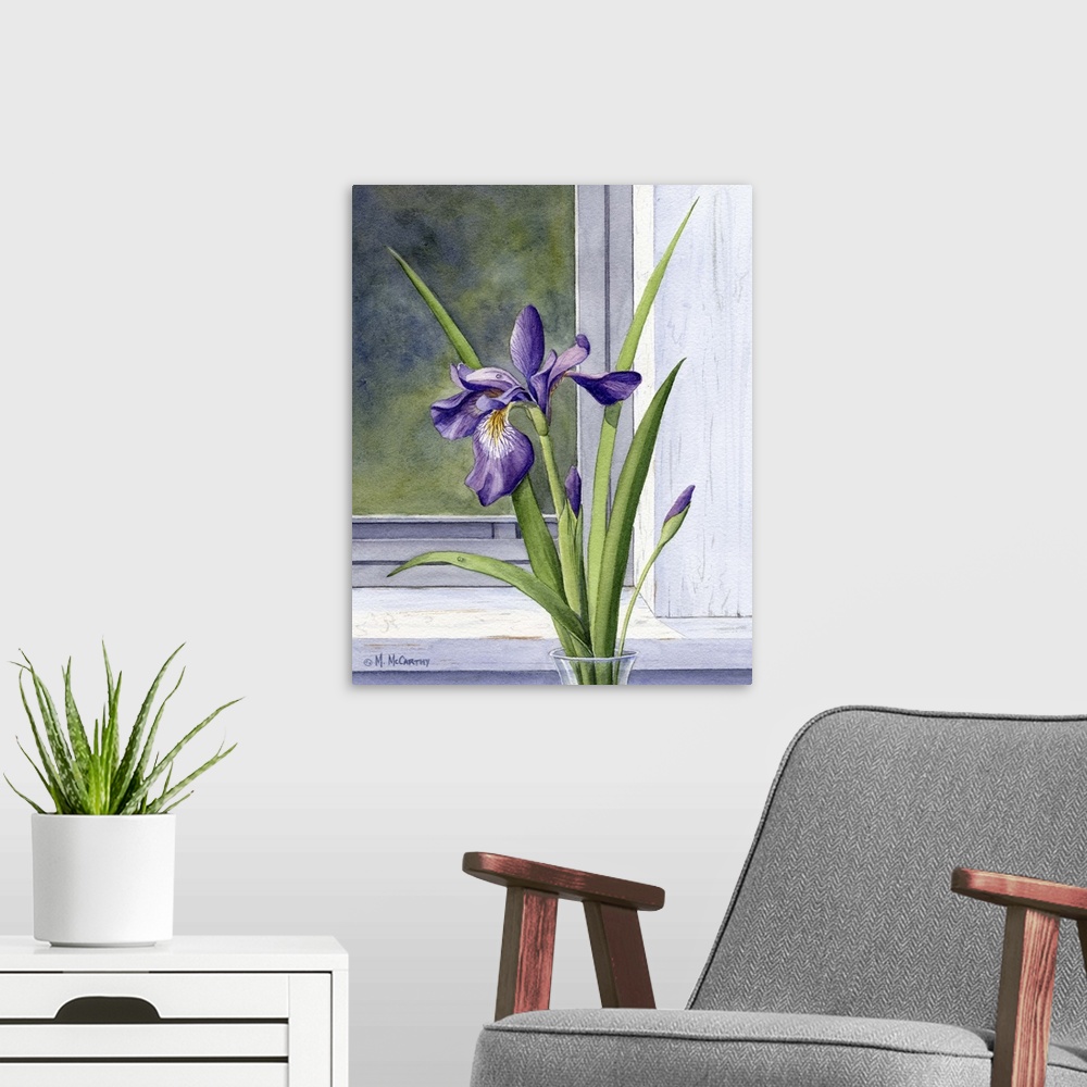 A modern room featuring Blue flag - wild iris