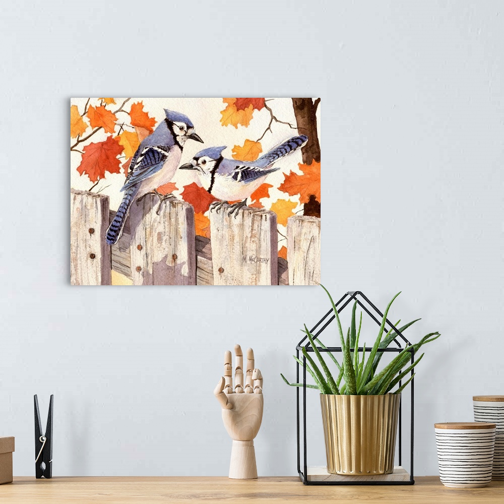 A bohemian room featuring Bluejays on the Fence
