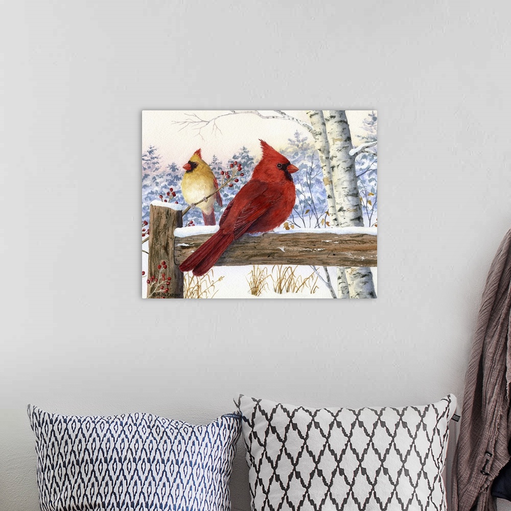 A bohemian room featuring Cardinal pair with birch