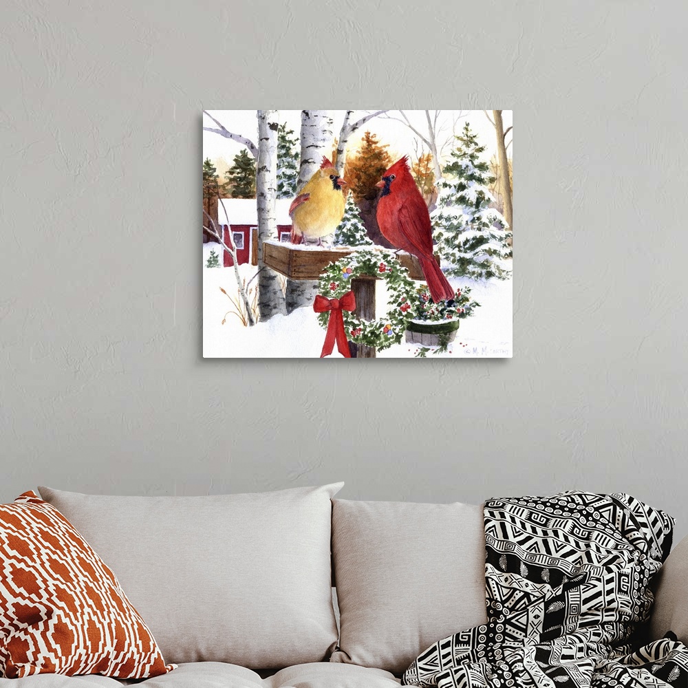 A bohemian room featuring Christmas Cardinals