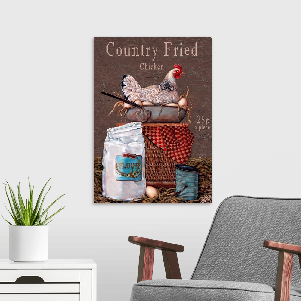 A modern room featuring Country Fried Chicken