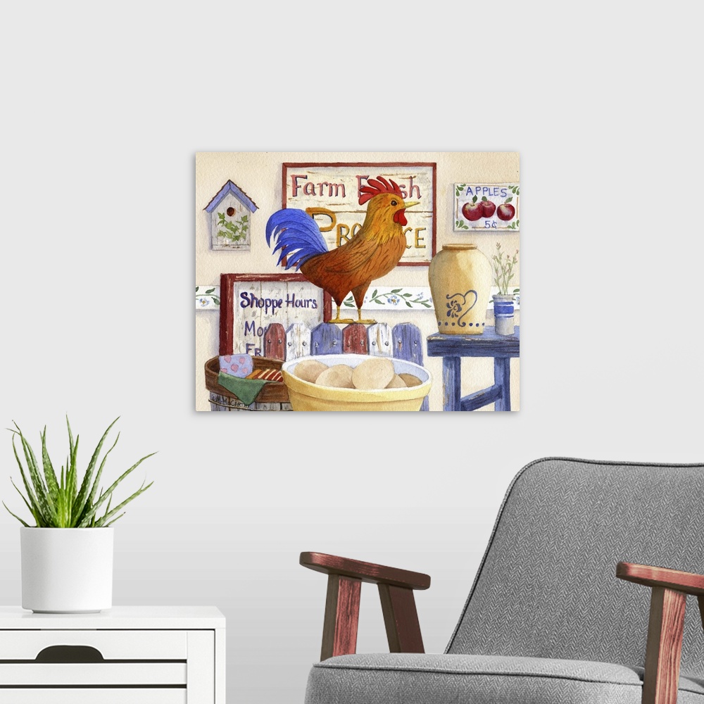 A modern room featuring Country Rooster