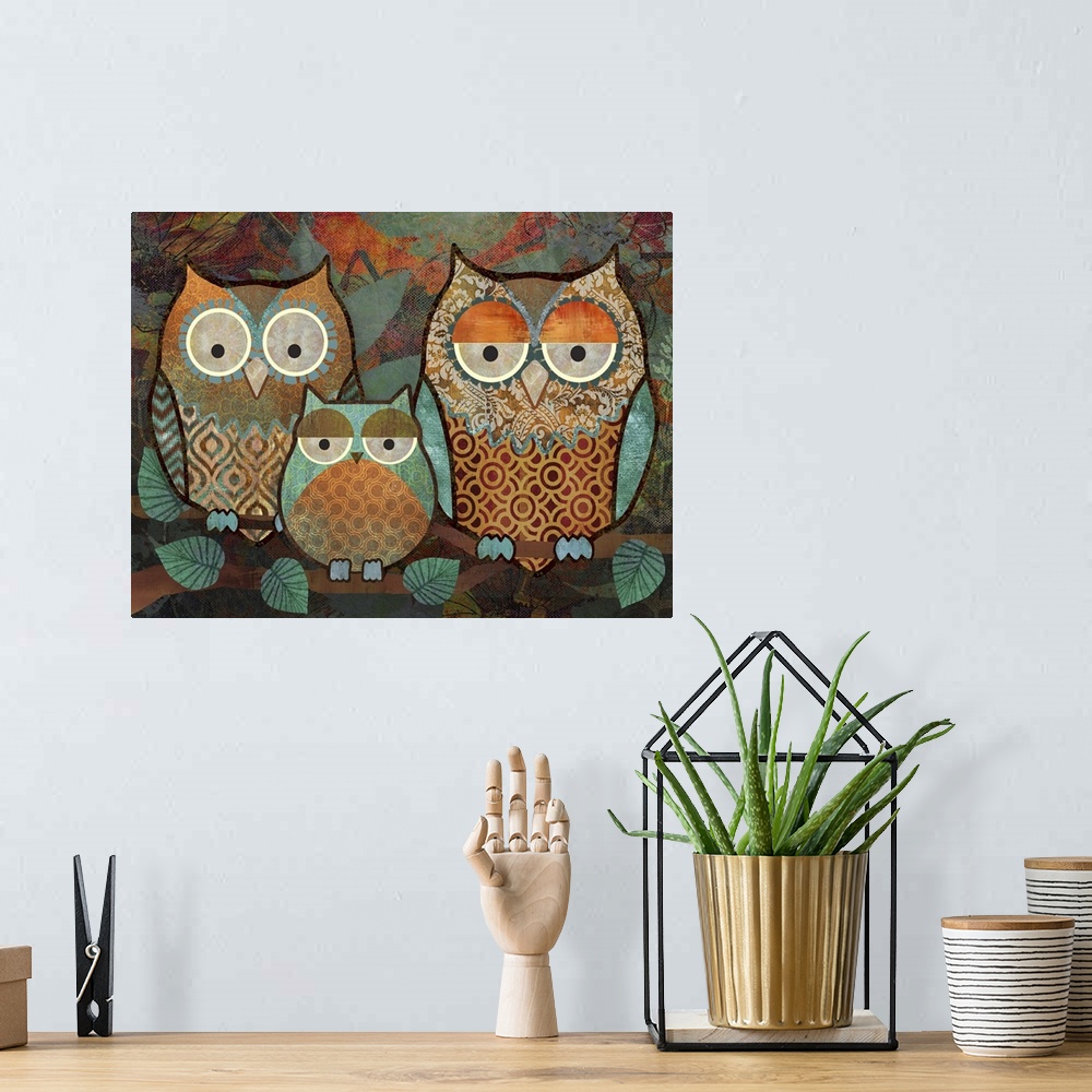 A bohemian room featuring Decorative Owls III