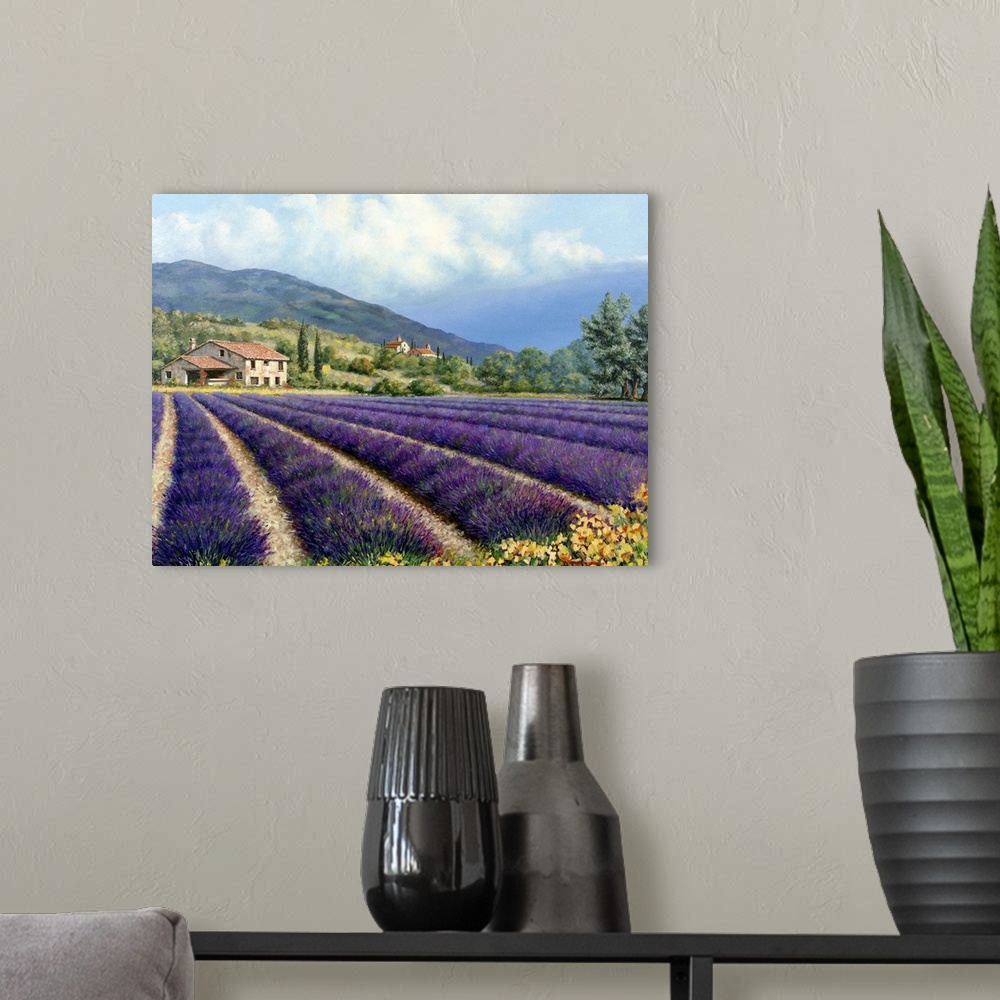 A modern room featuring Fields of Lavender