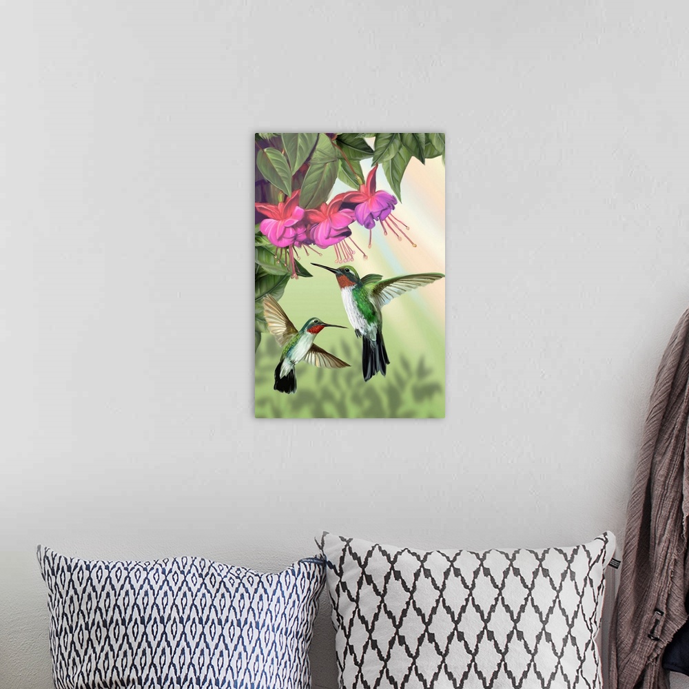 A bohemian room featuring Fuchsia and Hummingbirds - Vertical