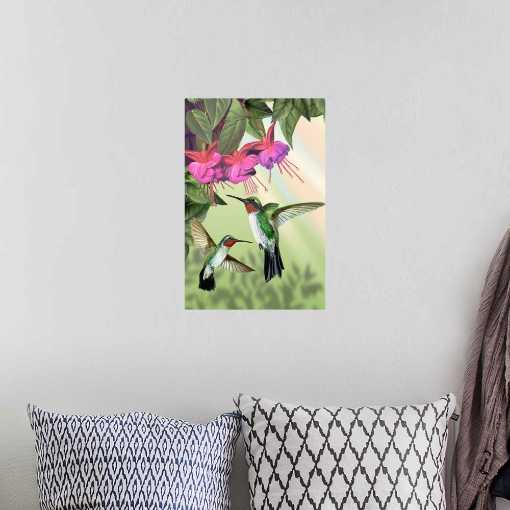 A bohemian room featuring Fuchsia and Hummingbirds - Vertical