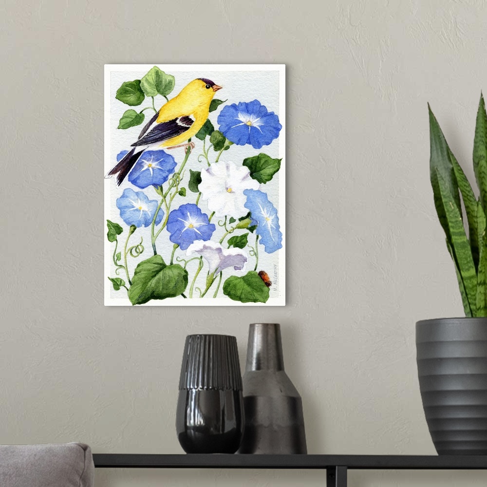 A modern room featuring Goldfinch and Morning Glories