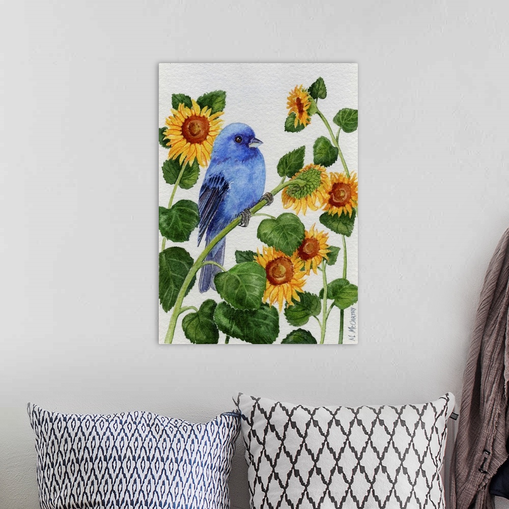 A bohemian room featuring Indigo Bunting and Sunflower