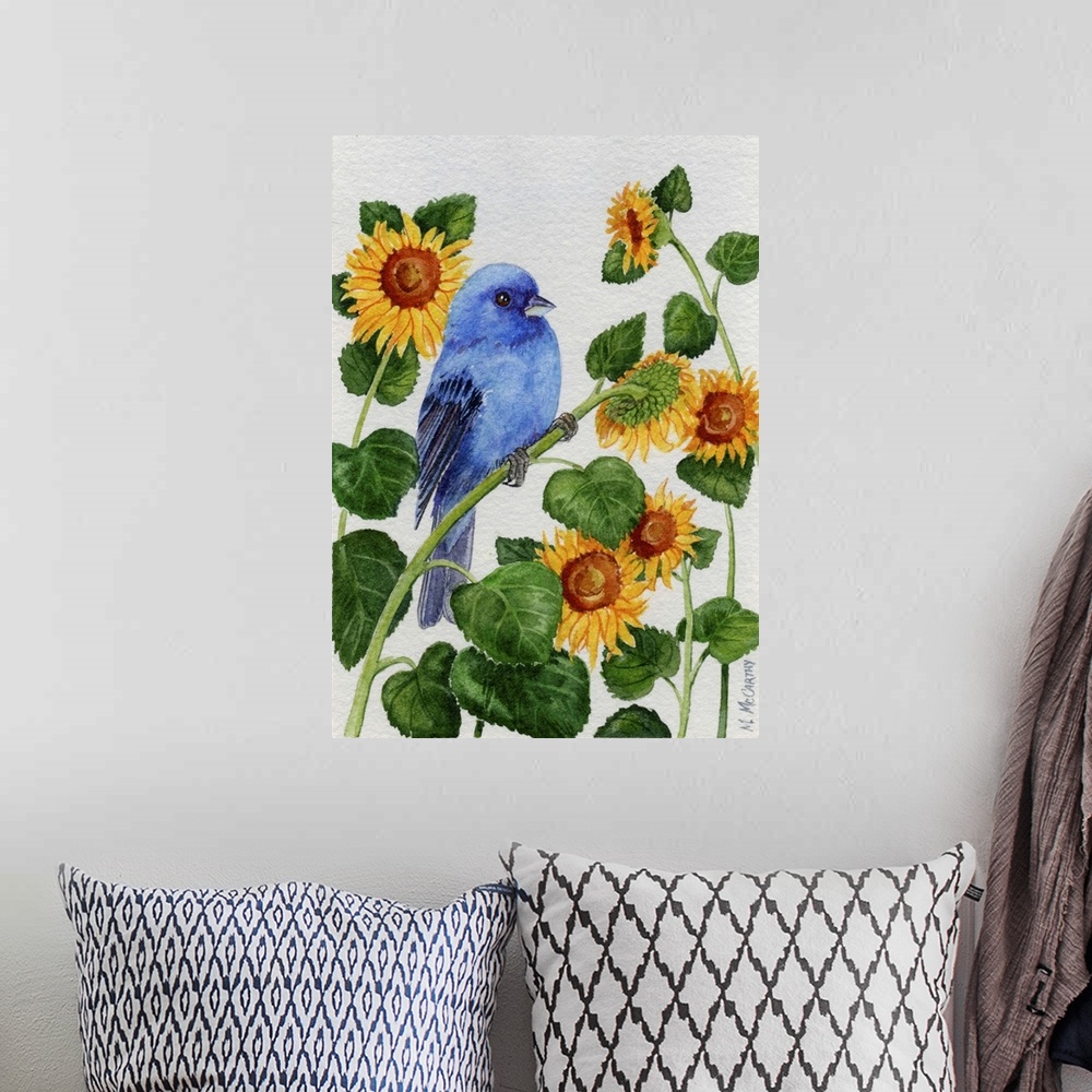 A bohemian room featuring Indigo Bunting and Sunflower