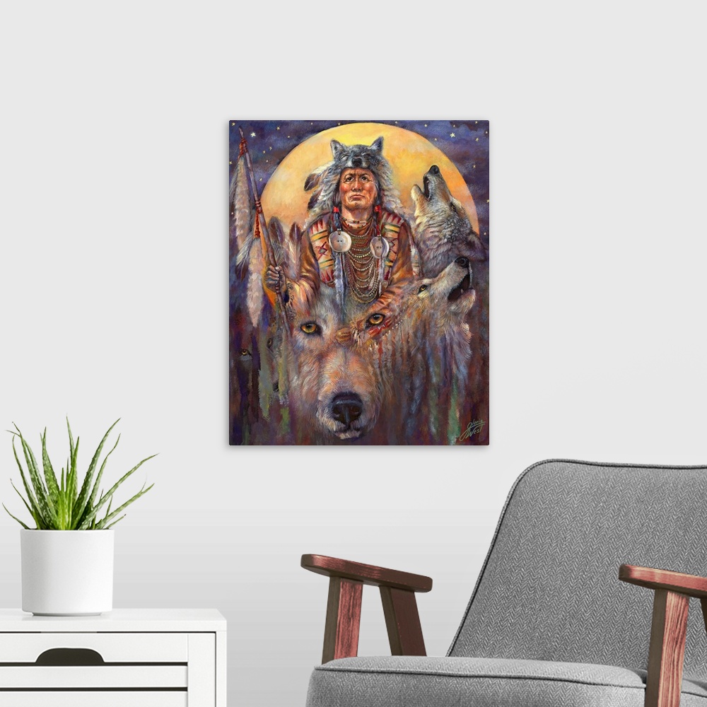A modern room featuring Invoking The Wolf Spirit