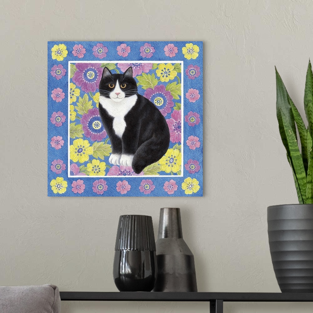 A modern room featuring Kitty in Spring Flowers I