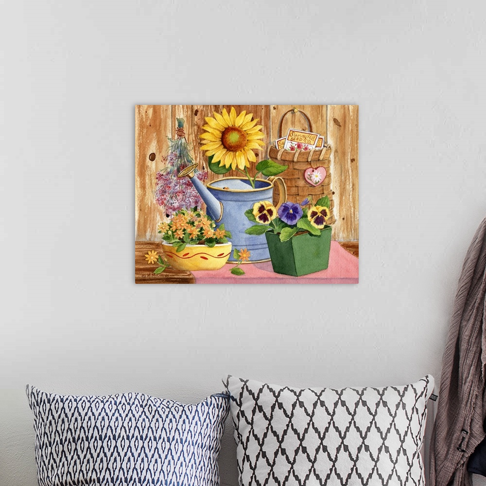 A bohemian room featuring Pansies and Sunflower