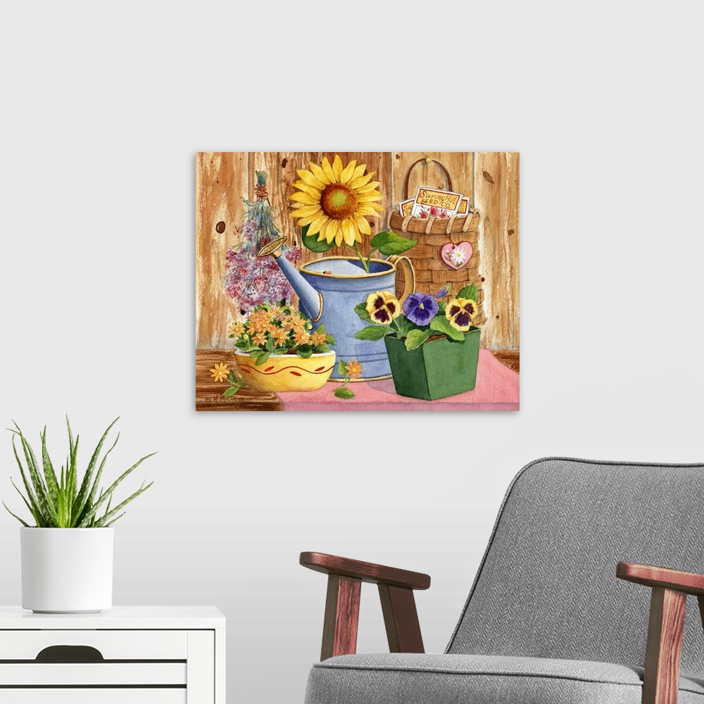 A modern room featuring Pansies and Sunflower