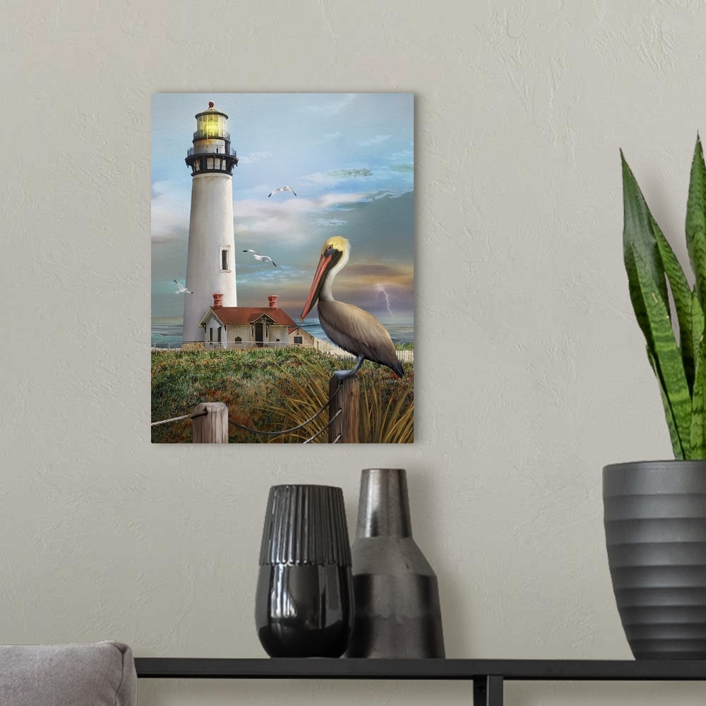 A modern room featuring Pigeon Point Lighthouse