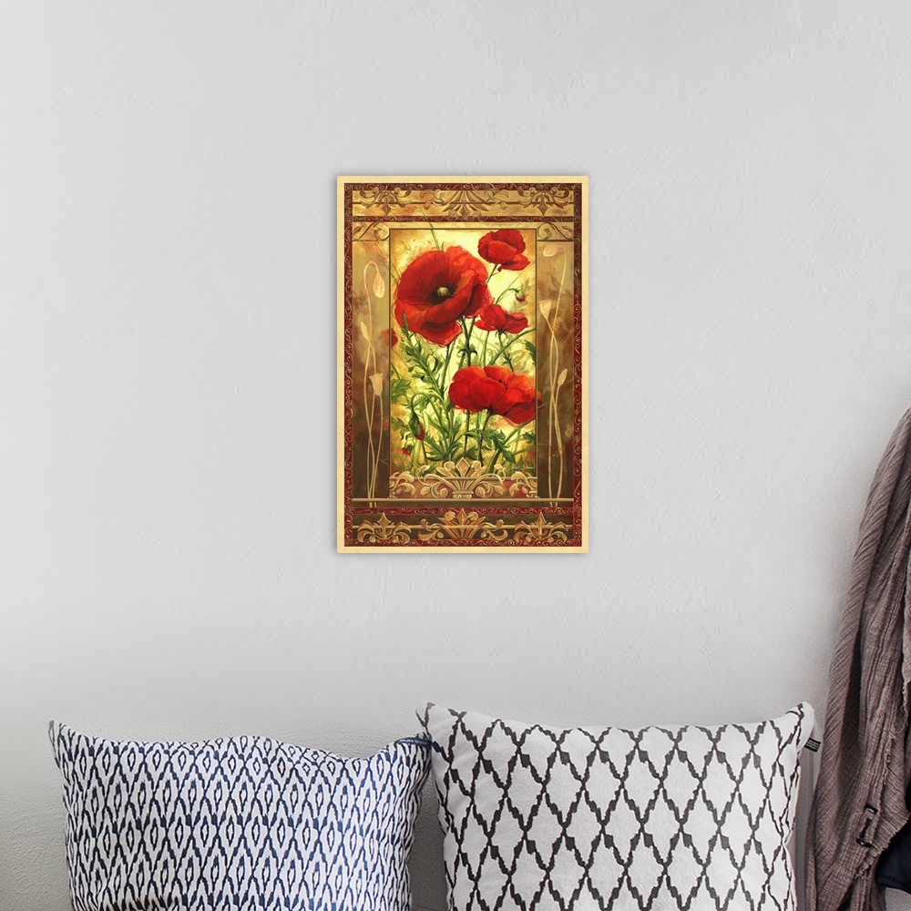 A bohemian room featuring Poppy Field I in Frame