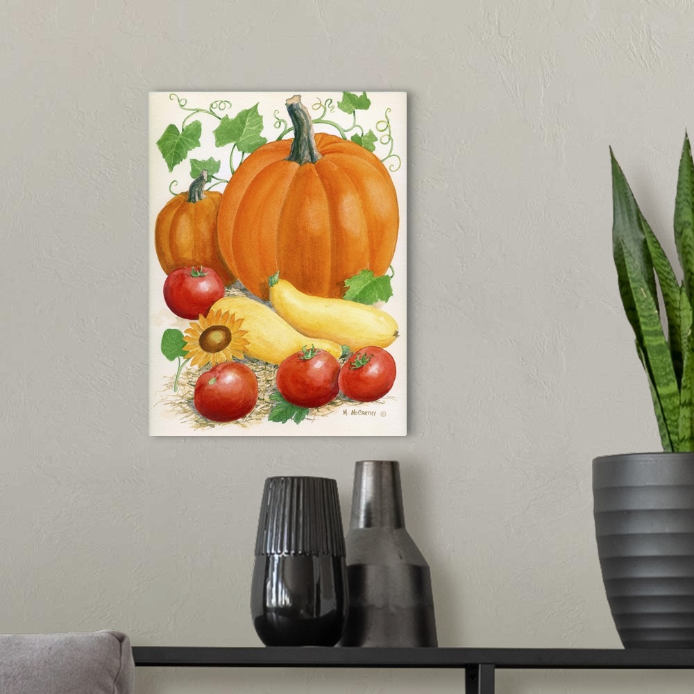 A modern room featuring Pumpkins, Tomatoes and Squash
