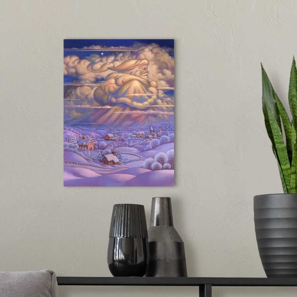 A modern room featuring Santa in the Clouds
