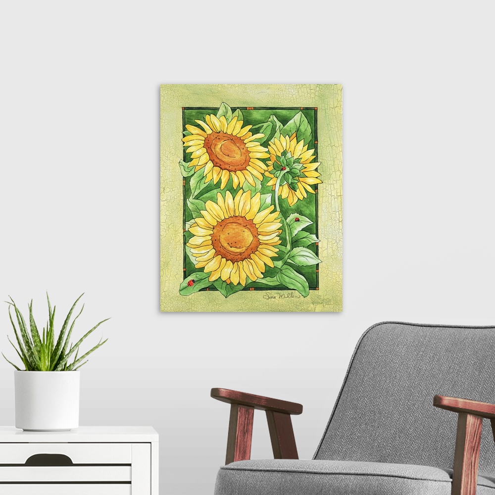 A modern room featuring Sunny Sunflower Days I