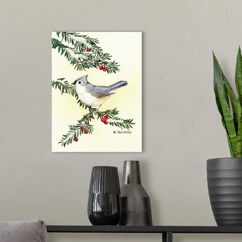 A modern room featuring Tufted Titmouse