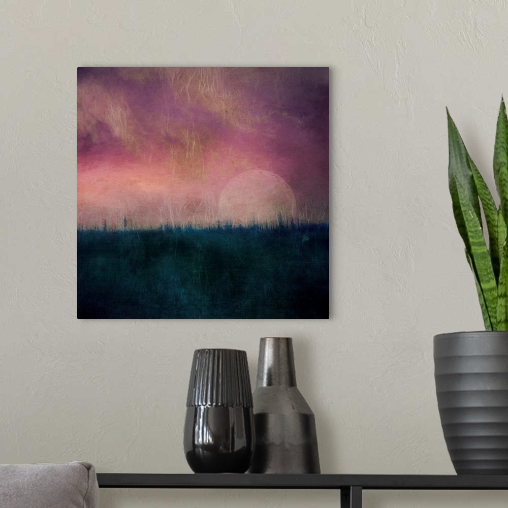 A modern room featuring Abstract Moonrise