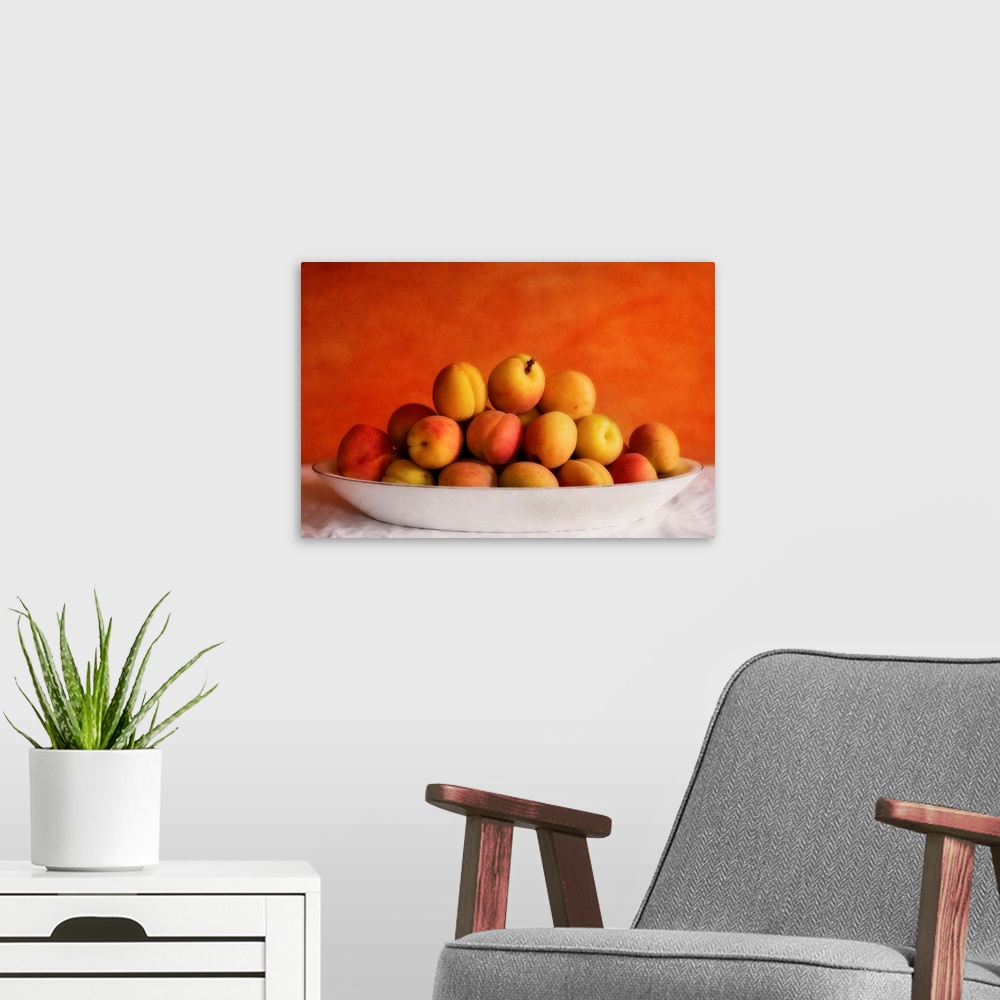 A modern room featuring Warm still life with apricots