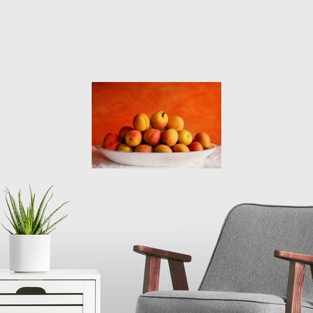 A modern room featuring Warm still life with apricots