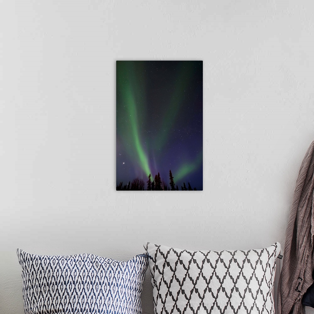 A bohemian room featuring Northern lights (aurora borealis) over the Midnight Dome, Dawson City, Canada