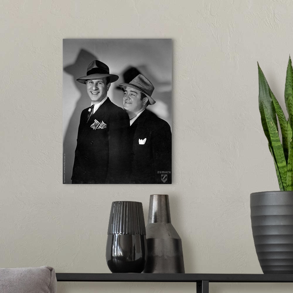 A modern room featuring Abbott and Costello  - B&W 3