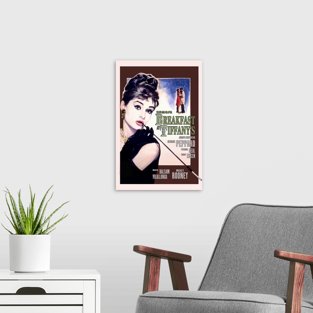 A modern room featuring Audrey Hepburn Breakfast at Tiffanys Green Text