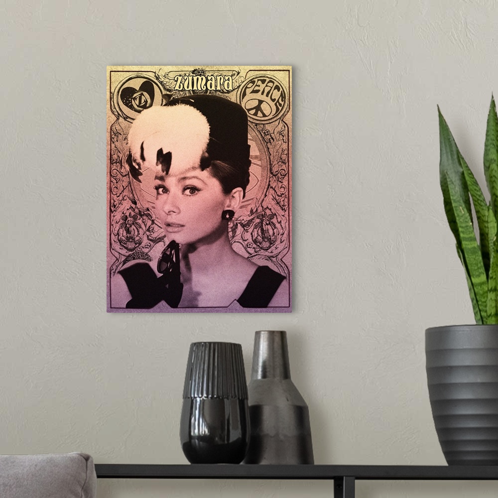 A modern room featuring Audrey Hepburn Peace Poster